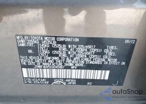 2012 Toyota Rav4 from USA, damaged, VIN JTMBF4DV5CD045887